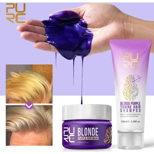 PURC Purple Shampoo & No Yellow Mask for Blonde Hair Color Treatment Restore Brass Off Strength Conditioning Hair Care