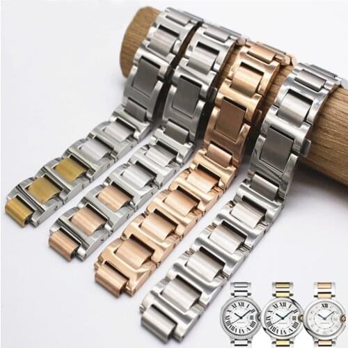 Stainless steel strap mens watch accessories for Cartier Santos female blue balloon tank series outdoor sports waterproof steel