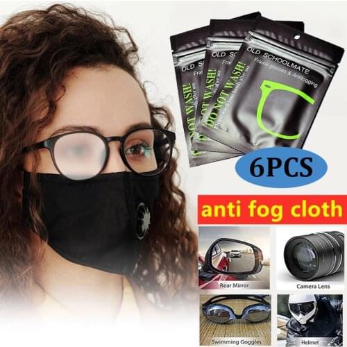 6pcs Reusable Anti-Fog Wipes Glasses Pre-moistened Antifog Lens Cloth Defogger Eyeglass Wipe Prevent Fogging for Glasses Mirrors