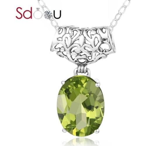 SDOOU Sterling Silver Necklace Pendant For Women Classic Silver 925 Pendant Green Peridot Handmade Fine Jewelry Party Gift Hot