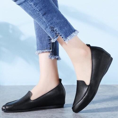 Flat Real Leather Shoes Women Heels 4cm Womens Loafers Shoes Wedges White Red Black Shoe for Women New Products Wedding Shoes