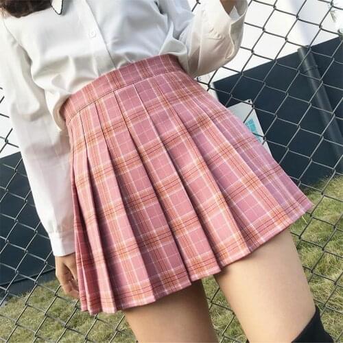XS-3XL Pleat Skirt 2021 Summer Women Plaid Skirt High Waist Stitching Student Pleated Skirts Women Cute Girls Dance Mini Skirt