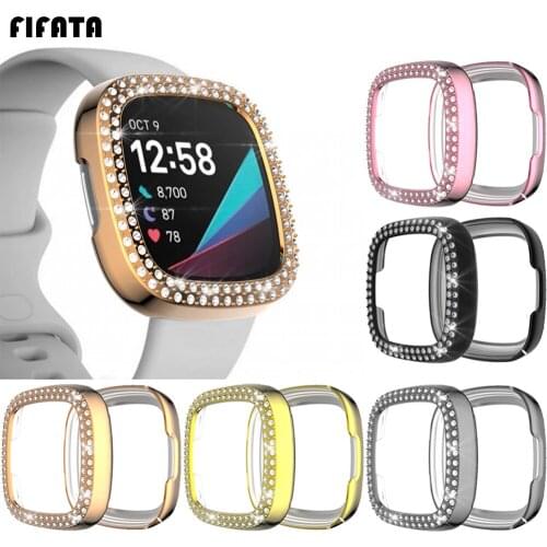 FIFATA PC Plating Material Diamond Protective Shell For Fitbit Versa 3/Fitbit Sense Smart Watch Replacement Watch Case Cover