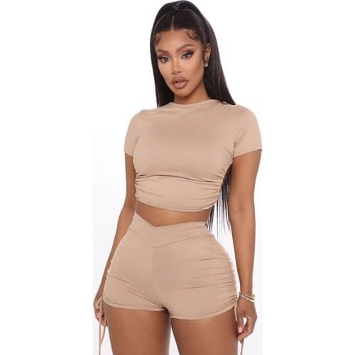 S-L women fashion two piece set summer 2021 casual sexy backless top and short two piece set Wholesale Dropshipping