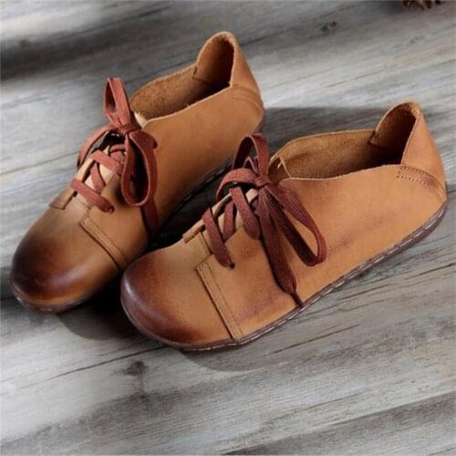 Whensinger - 2018 New Women Shoes Genuine Leather Lace-Up Flats Autumn Style 2 Colors 8816 Casual sneakers womens flat shoes