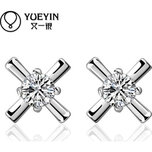 Wholesale Retail women silver plated stud earrings wedding party jewelry Hot Sale pendientes Inlaid Crystal