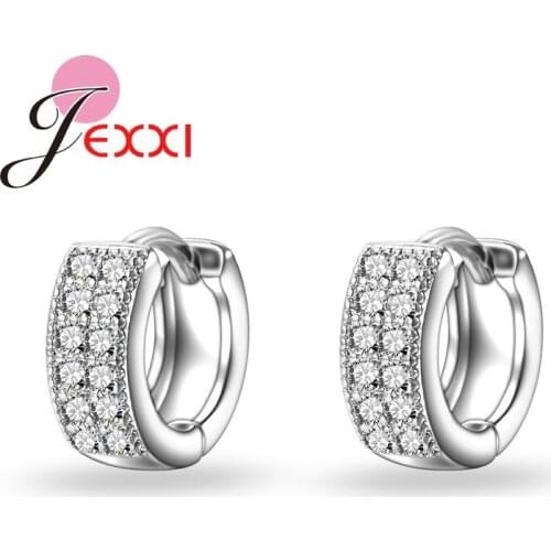 Pure 925 Sterling Silver High-End Small Hoops Earring Paved 5A Clear Crystals For Girls Women Wedding Party Jewelry