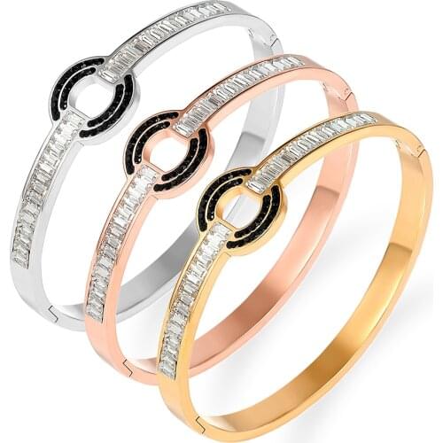 2021 Luxury Belt Design Cubic Zirconia Bracelet Titanium Steel Gold Bangles For Women Jewelry Screw Bracelets Brand Pulseiras