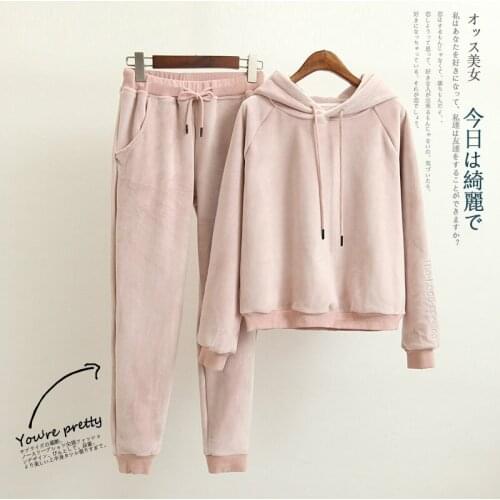 Tracksuit Women Two Piece Set Costumes Winter Female Sets Autumn Thick Warm Hooded Sweatershirts Conjunto B194-71438