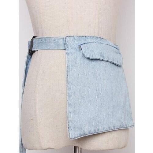 Womens runway fashion pocket denim Cummerbunds female Dress Corsets Waistband Belts decoration wide belt R3085