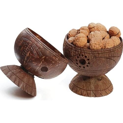 1pcs Natural Coconut Bowl cup Spoon set shell with foot decoration salad Noodle Rice fruit snacks dinareware Tableware kitchen