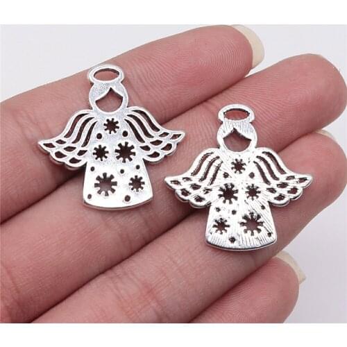 10pcs/lot 27x28mm Heart Snowflake Angel Snow Love Charms Antique Silver Color Pendants DIYCrafts Making Findings Tibetan Jewelry