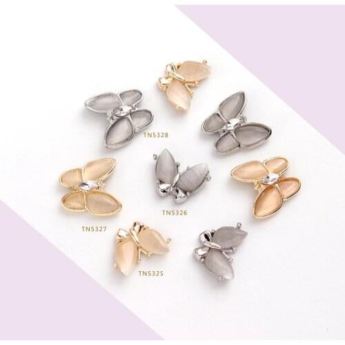 10pcs Gold silver 3D Opal Zircon Butterfly Nail Art Crystals DIY nail jewelry Rhinestone nails accessories decorations charms