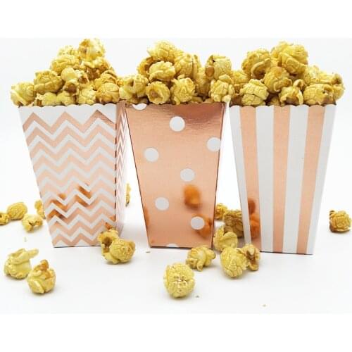 36pcs Metallic Rose Gold Popcorn Box Pop Corn Scoop Popcorn Bar Carnival Party Decor Circus Birthday Party Hollywood Movie Night