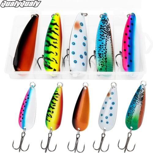 5pcs/box Fishing Metal Spoon Lure Bait For Trout Bass Spoons Hard Sequins Spinner Fishing Tackle 3.5g 5g 7g 10g 15g 21g 28g