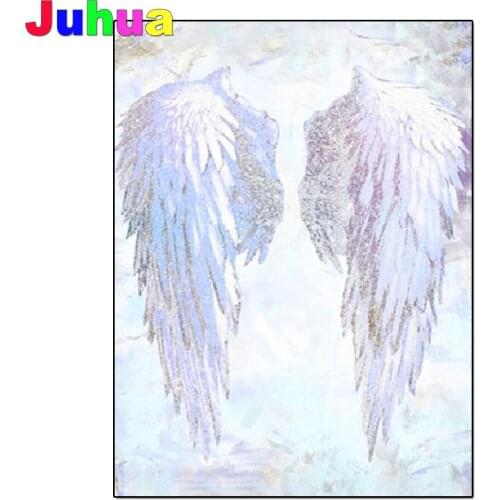 5D Diamond Painting Full Drill Square Round White Angel Wings Feathers Diy Diamond Embroidery Diamond Mosaic Cross Stitch B522