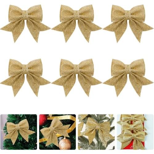 6pcs Bow-Knot Decors Christmas Ornament Xmas Bow Adornment Xmas Tree Decor Christmas Ornament Bow-knot Decors for Indoor Home