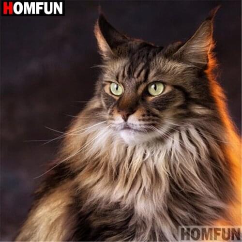 HOMFUN Full Square/Round 5D DIY Diamond Embroidery "Animal cat" Diamond Painting Cross Stitch Rhinestone 5D A15537