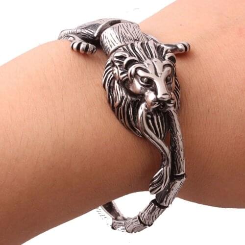 New High Quality Biker Mens Boys Casting Bracelets Jewelry 35mmStainless Steel Polished Silver Color Lion Skeleton Cuff Bangle