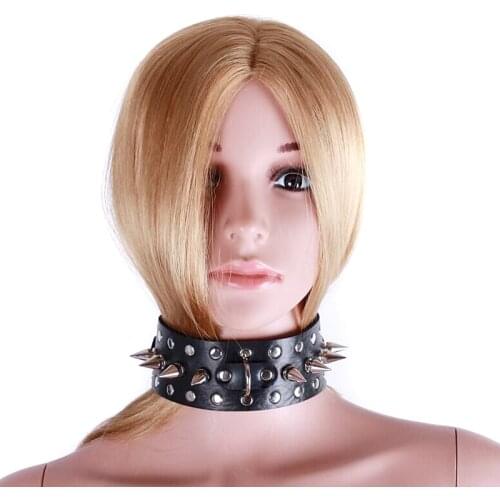 Black PU Leather Rivet Needle Thorns Collar Slave Fantasy Fetish Bondage BDSM Gear Bondage Neck Strap Sex Product for Couples