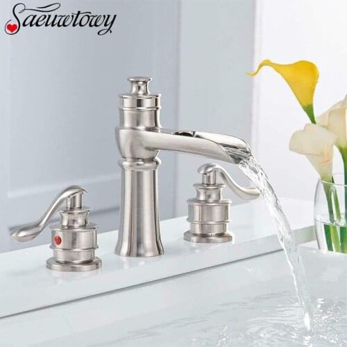 Black Bronze Brushed Nickel Bathroom Lavatory Faucet Deck Installation Wash Faucet Hot And Cold Double Handle 3 basin faucet