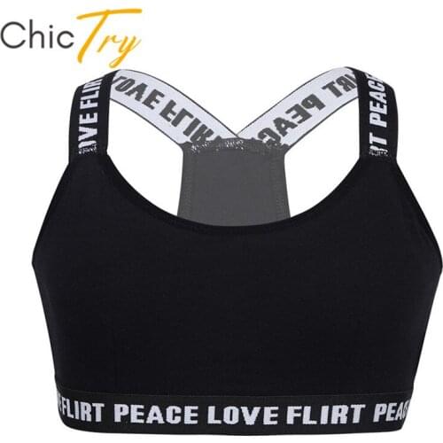 ChicTry Kids Teens Soft Cotton Elastic Training Padded Bra Dance Crop Top Children Girls Ballet Gymnastics Tops Sports Dancewear