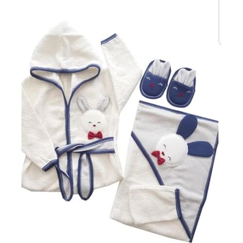 Baby Bathrobe & Hooded Towel Set Bathtime Gift Bundle Newborn Boys 100% Cotton Terry Toddler 5 Piece Blue 0 – 24 Month
