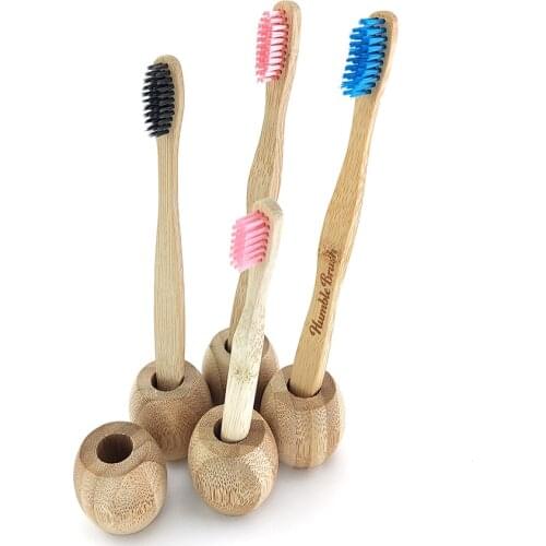Eco-Friendly Bamboo Toothbrush Holder Reusable Wooden Toothbrush Bathroom Travel Stands Toothbrush Accessories print LOGO