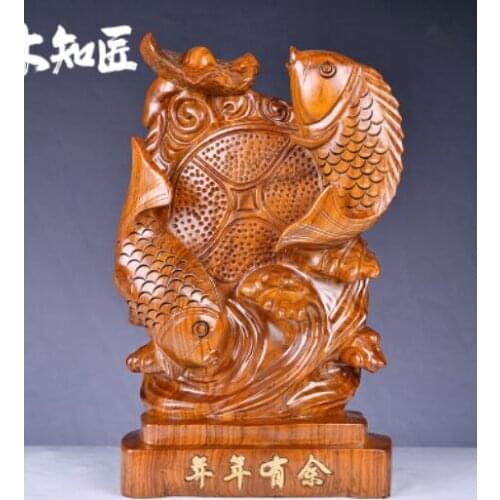 Chrysanthemum pear Gold Solid mahogany carp office goldfish more than carving crafts gifts every year fish products opened