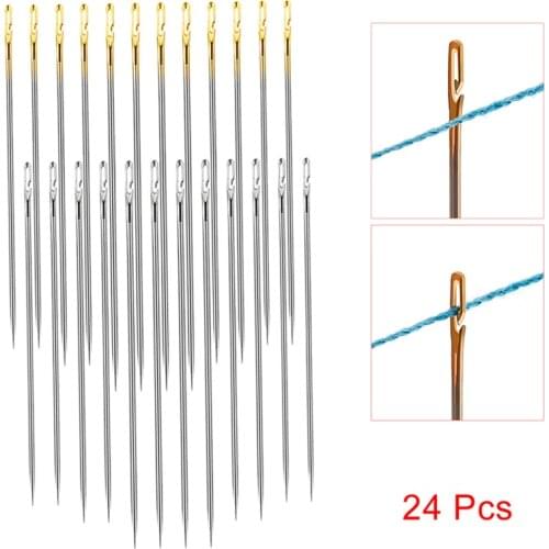 Blind Needle 12/24 Pcs Side Hung Easy To Thread Old People Sewing Needles Speed Pierce Double Hole Needle DIY Sewing Accessories