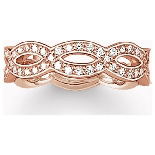 Rose Gold Color Double Wave Love Knot Ring White Zirconia-pave, Most Fashion Glam Fashion Ring Jewelry Bijoux for Women Lover