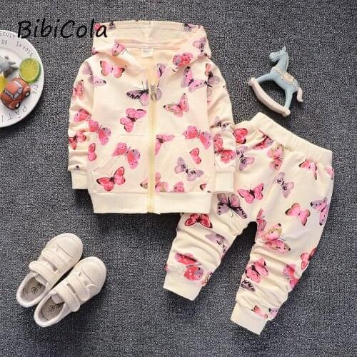 2020 Baby Girl Clothing Set Long Sleeve Hooded Butterfly Printed Cotton Tops+Pant 2PCS Toddler Gilr Outfit Set Newborn Clothes