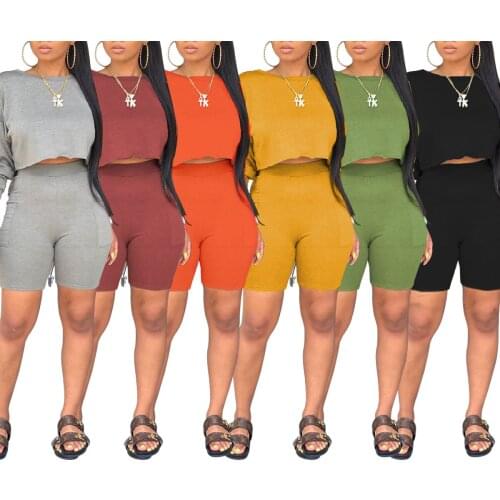 Imcute 6 Colors Women outfit Two Piece Tracksuits Women Sets Women Gray Black Yellow 2pcs Sweatsuit Cotton Summer Pullover Suits