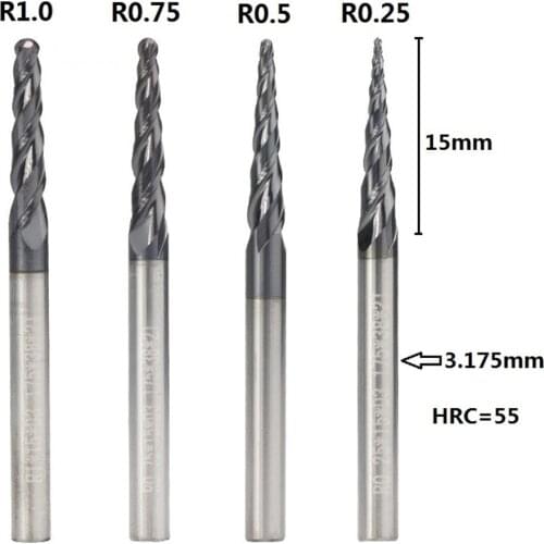 Tapered Ball Nose End Mill R0.25 R0.5 R0.75 R1.0 R1.5 38MM 50mm 85mm 100mm Carbide End Mill Cnc Engraving Bit