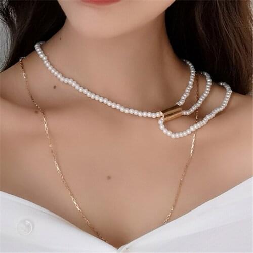 Kshmir Stylishly designed multi-layer mix-and-match long necklace with adjustable decorative pearl sweater chain jewelry gift