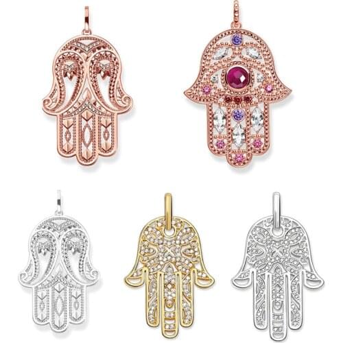 Hand of Fatima Pendant Rose Gold 925 Sterling Silver Lucky Fashion Jewelry Accessories fit Necklace Women Men Findings Wholesale