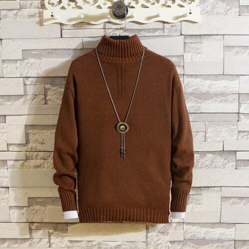 Mens Turtleneck Sweaters Pullover Solid Color Korean Man Casual Knitter Pullovers Tops 2021 Harajuku Male Sweaters Tops M-3XL