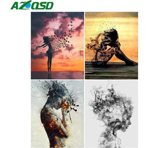 AZQSD Coloring By Number Woman Acrylic Frame Unique Gift Painting By Number Figure Kits Handmade Modern Wall Art