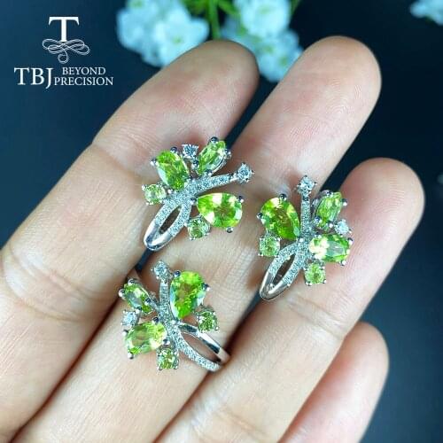 TBJ,5.5ct Peridot Jewelry set natural Gemstone earring Ring 925 steling siver fine jewelry for women wife mom nice gift