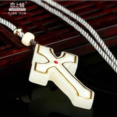 Natural handcarved white jade pendant inlaid18k gold jesus cross pendants jadeite jade jewelry jade necklace women men