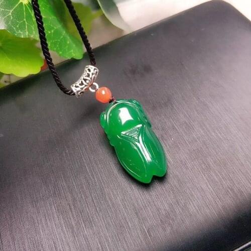 Natural green chalcedony handcarved cicada jade pendant simple retro pendant temperament jewellery fashion for woman men