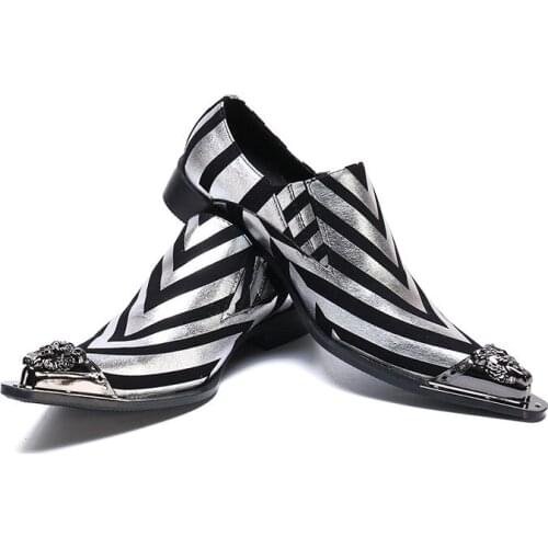 2019 New Men Business Office Metal Pointed Head Shoes Black Fashion Slip On Party Dress Shoes