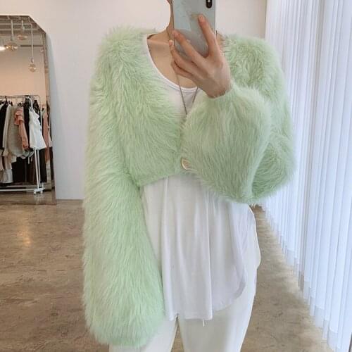 Autumn New Fashion Jacket Korean Temperament Retro V-neck Plush Fluffy Loose Chic One-button Cardigan Short Jacket DK1204