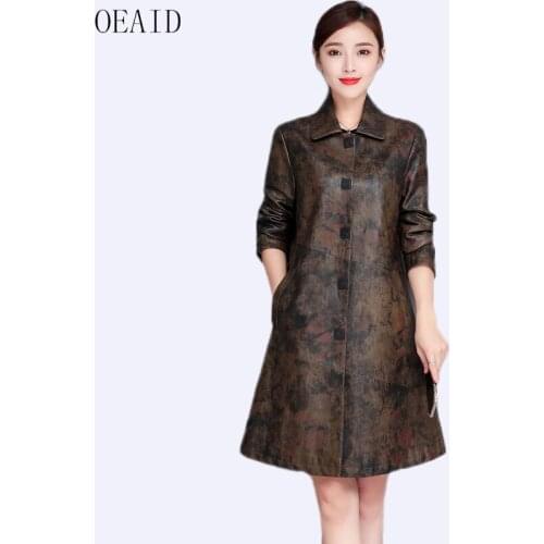 New Large Size 3XL Leather Coat Women Leather Coat Long Womens Leather Jacket 2020 Spring Fashion Womens Coats Female Jackets