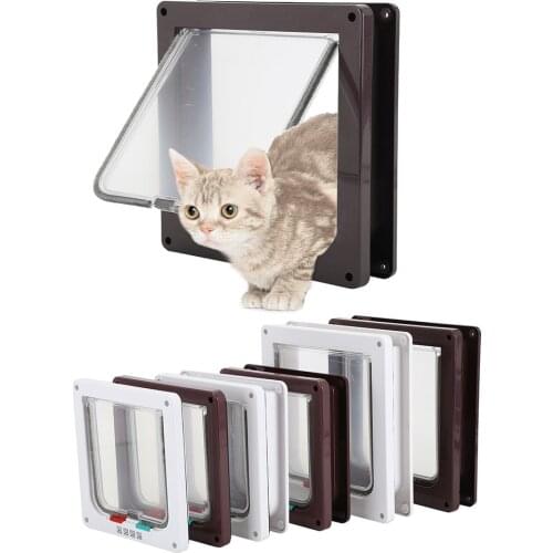 Dog Cat Flap Door with 4 Way Lock Pet Cat Gate Security Flap Door for Animals Plastic Small Cat Dog Gate S/M/L Size 2 Color