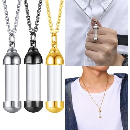 Steel Glass Charms with Tube Container Opening Urn Pendant Necklace