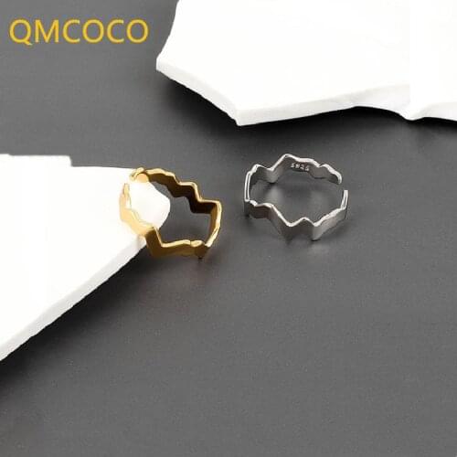 QMCOCO 925 Silver Simple Irregular Wave Vintage Handmade Rings For Women Trendy Birthday Party Jewelry Gift