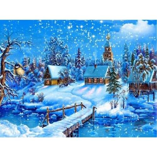 SNA Vallige Snow Scenery Canvas Support Base And Diamond Painting With Three Kinds Diamonds