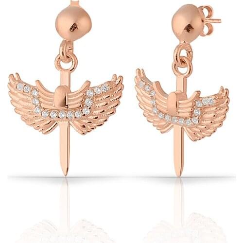 Stylish Angel Wings 925 Sterling Silver Jewelry Rose Gold Plated Earrings with Zircon