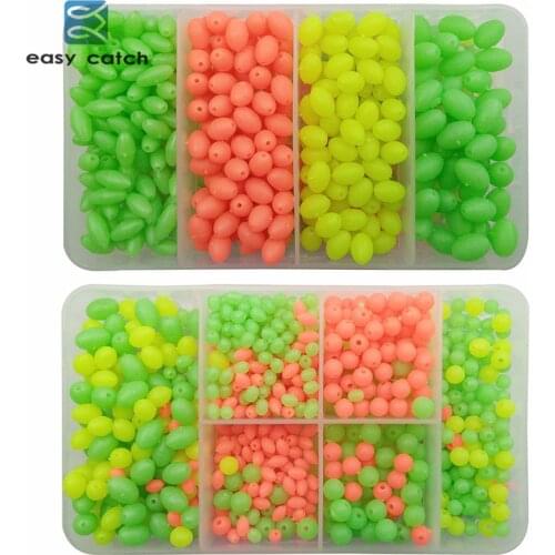 Easy Catch 1000pcs Round Oval Mixed Size Luminous Fishing Bead Orange Yellow Green Floating Plastic Fishing Beads Fishing Tackle